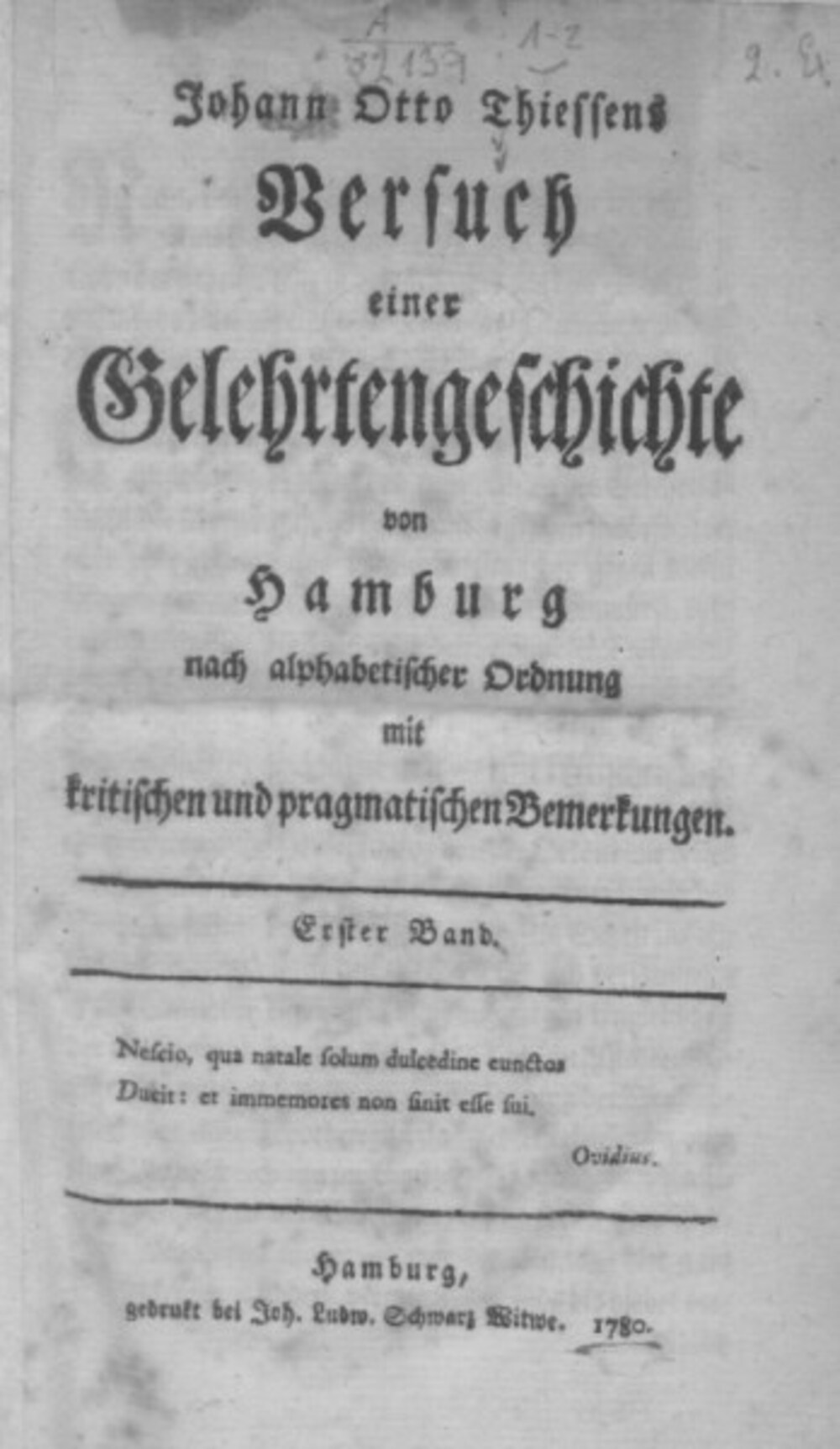 Cover für Versuch einer Gelehrtengeschichte von Hamburg