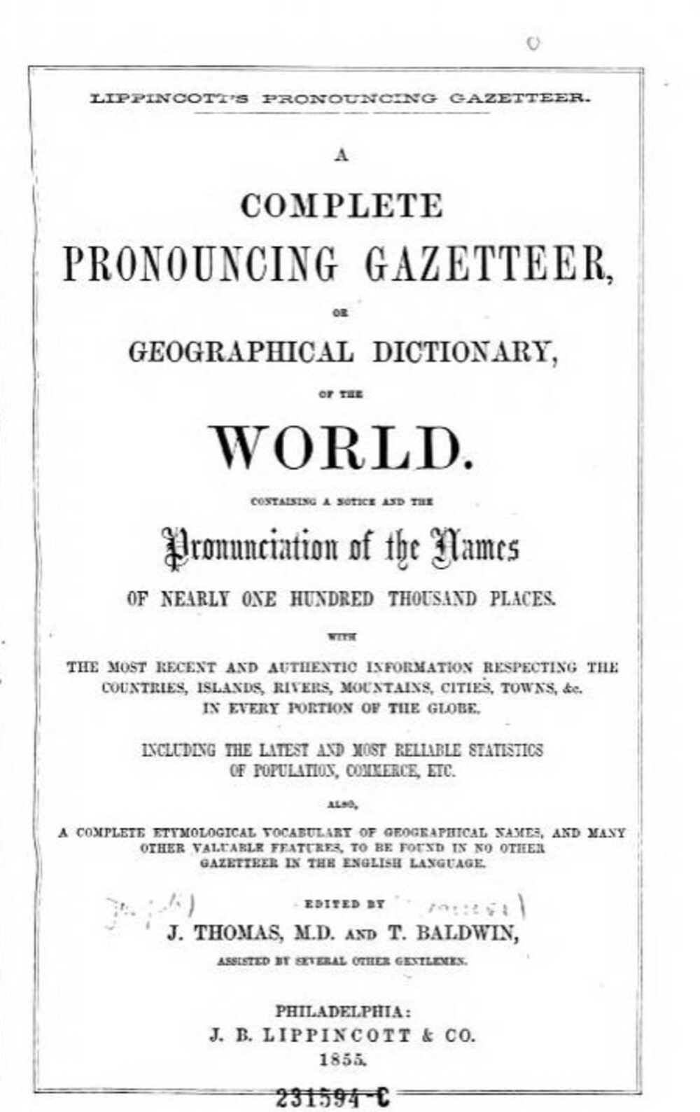 Cover für Lippincott's pronouncing gazetteer