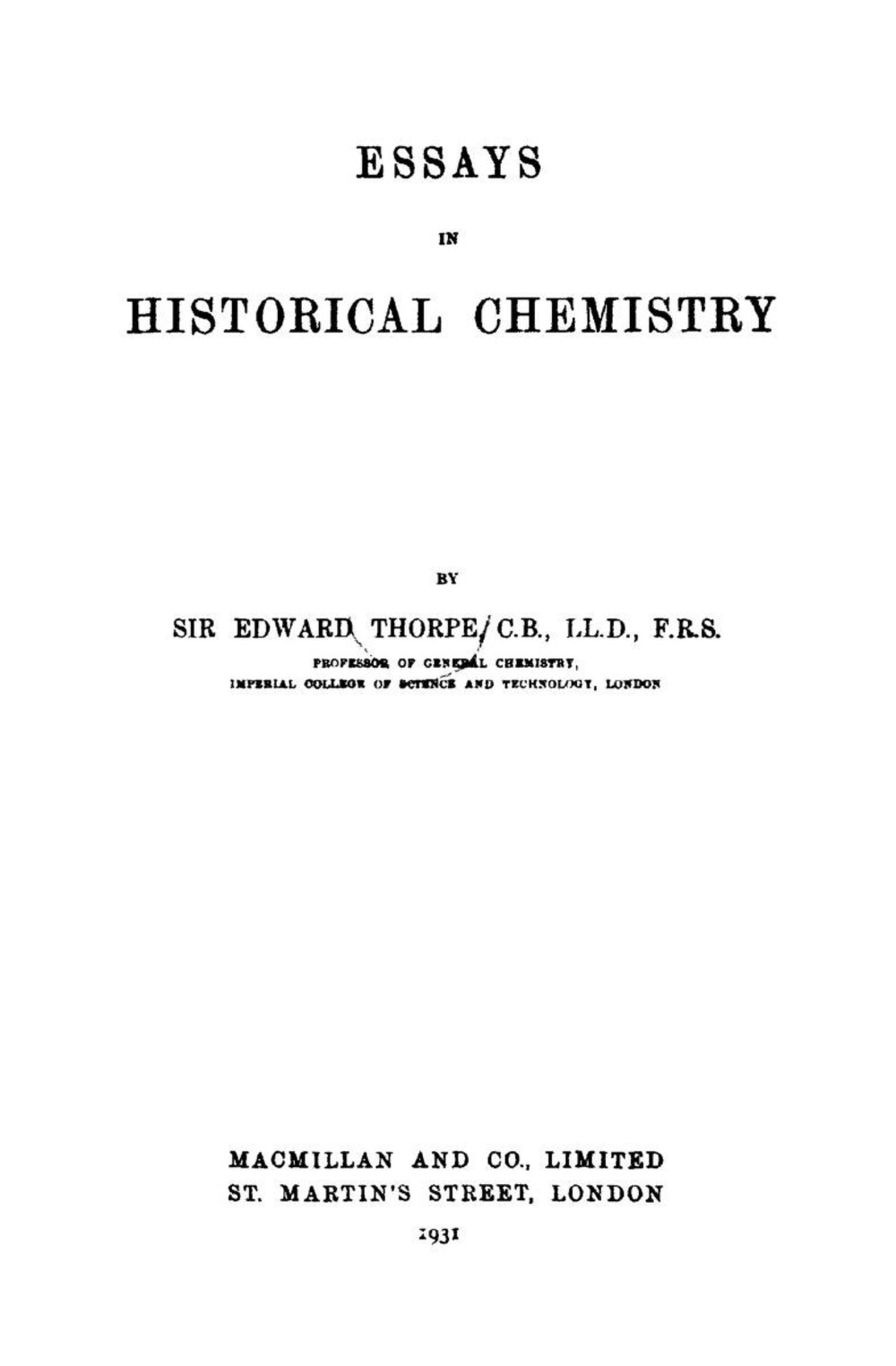 Cover für Essays in historical chemistry