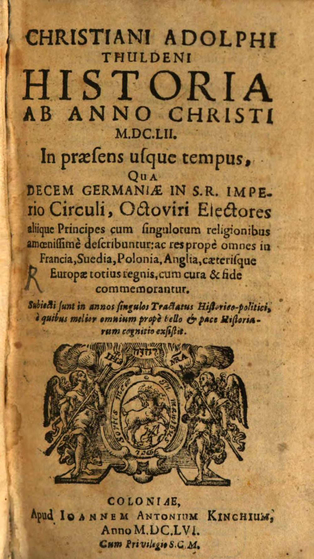 Cover für Historia ab anno Christi M. DC. LII. in praesens usque tempus