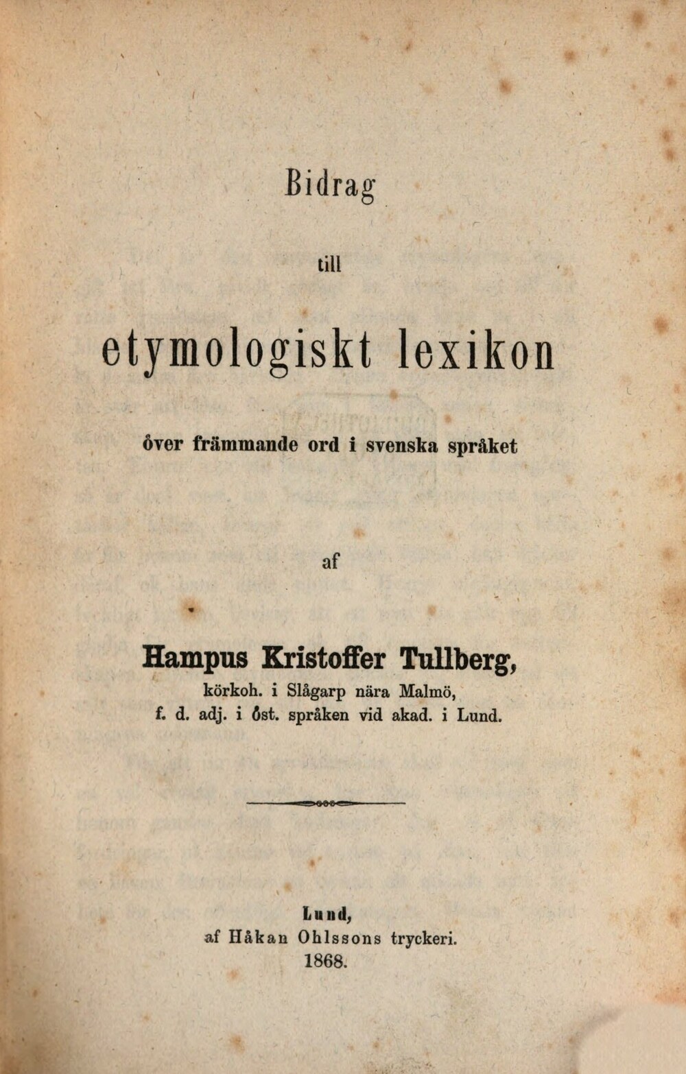 Cover für Bidrag till etymologiskt lexikon över främmande ord i svenska språket