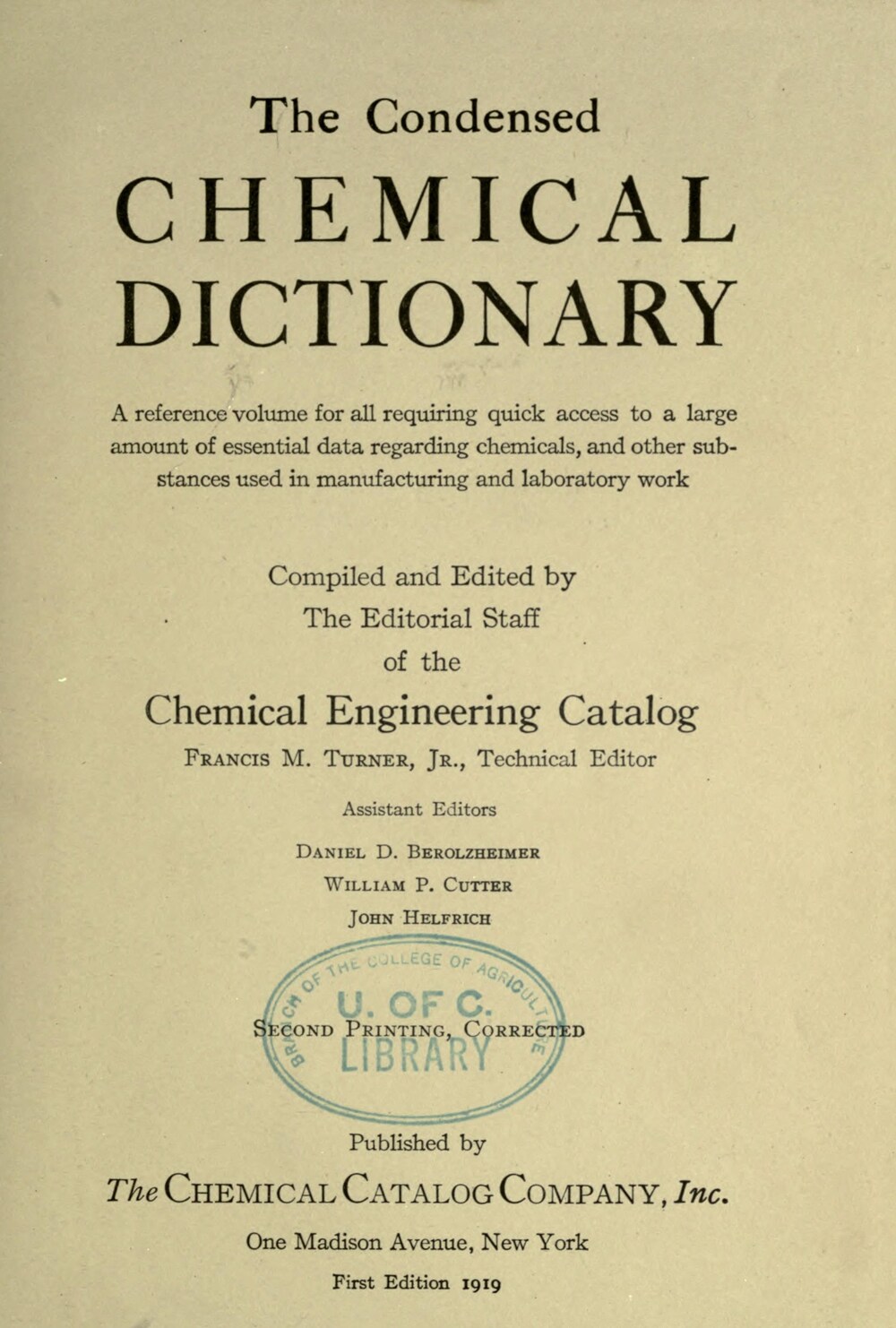 Cover für The condensed chemical dictionary