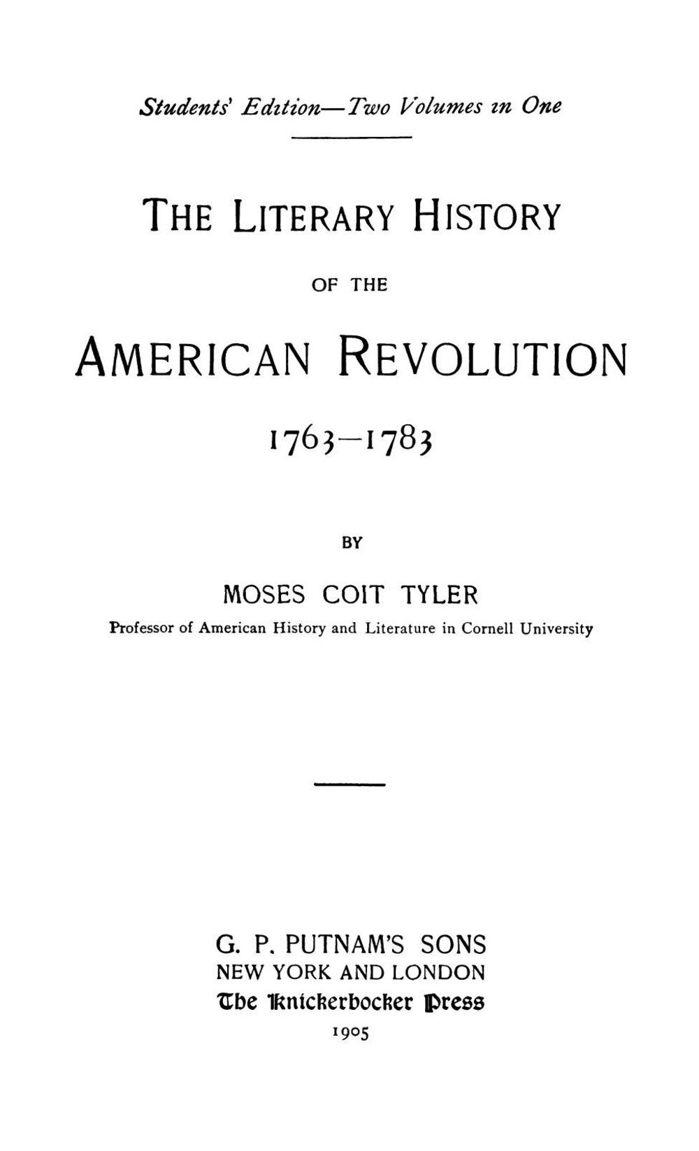 Cover für The literary history of the American Revolution