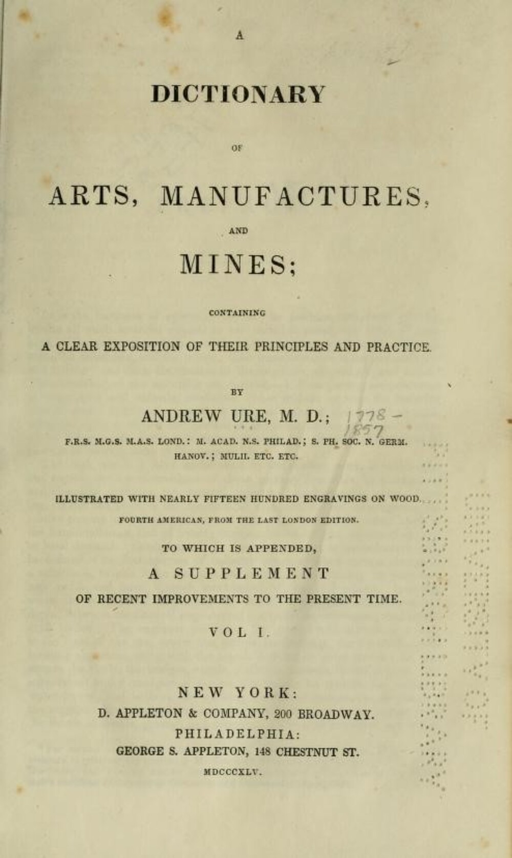 Cover für A dictionary of arts, manufactures, and mines