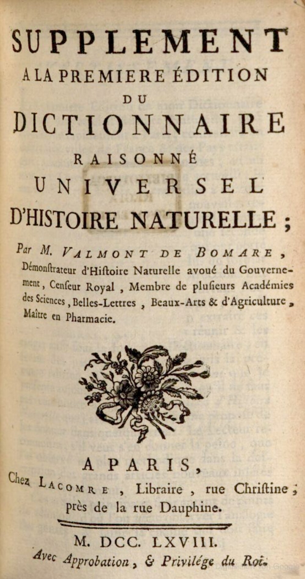 Cover für Supplement a la premiere édition du Dictionnaire raisonné universel d'histoire naturelle