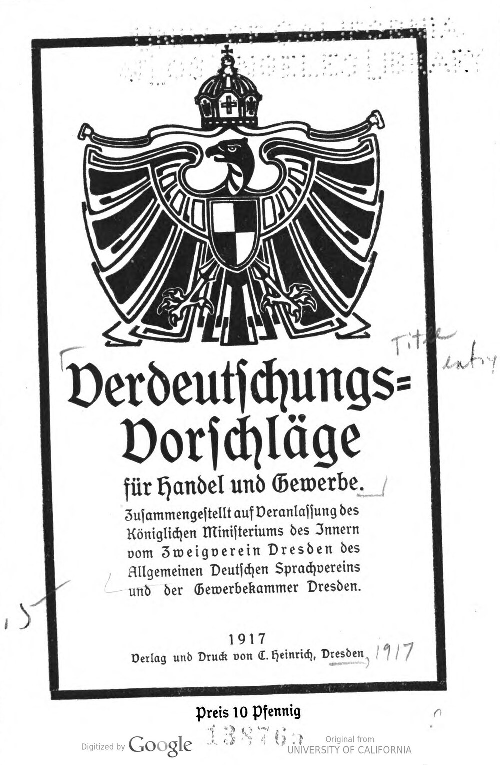 Cover für Verdeutschungsvorschläge für Handel und Gewerbe