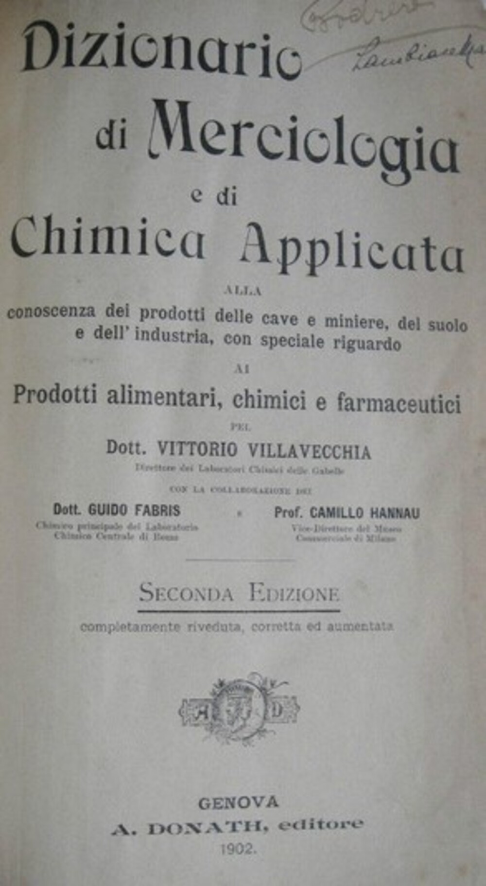 Cover für Dizionario di merciologia e di chimica applicata