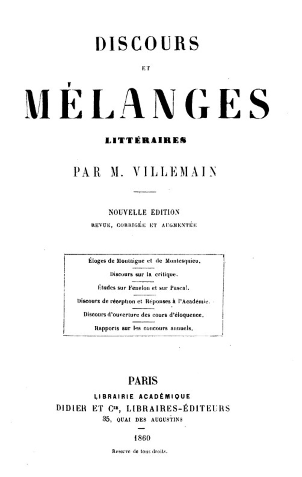Cover für Discours et mélanges littéraires