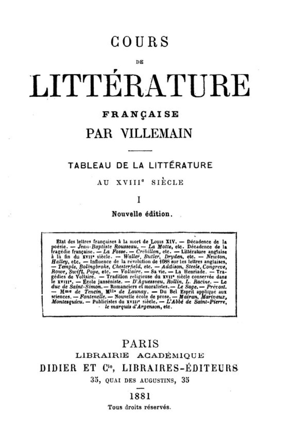 Cover für Cours de littérature française