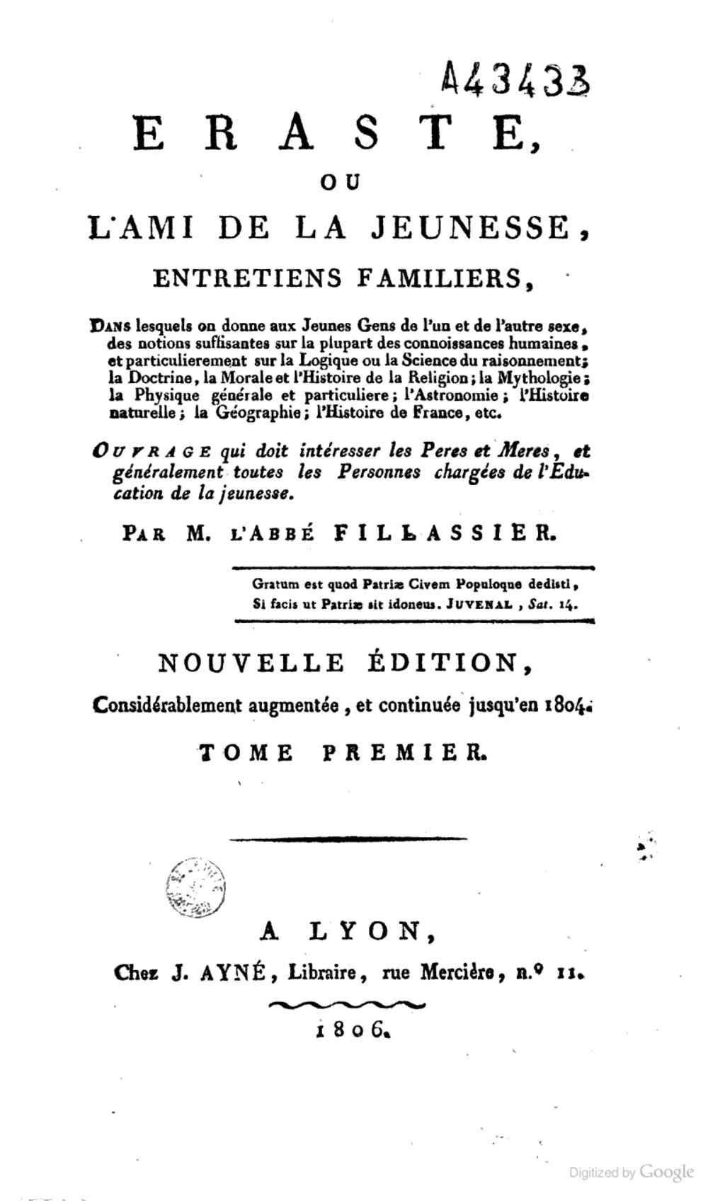Cover für Eraste, ou, l'ami de la jeunesse