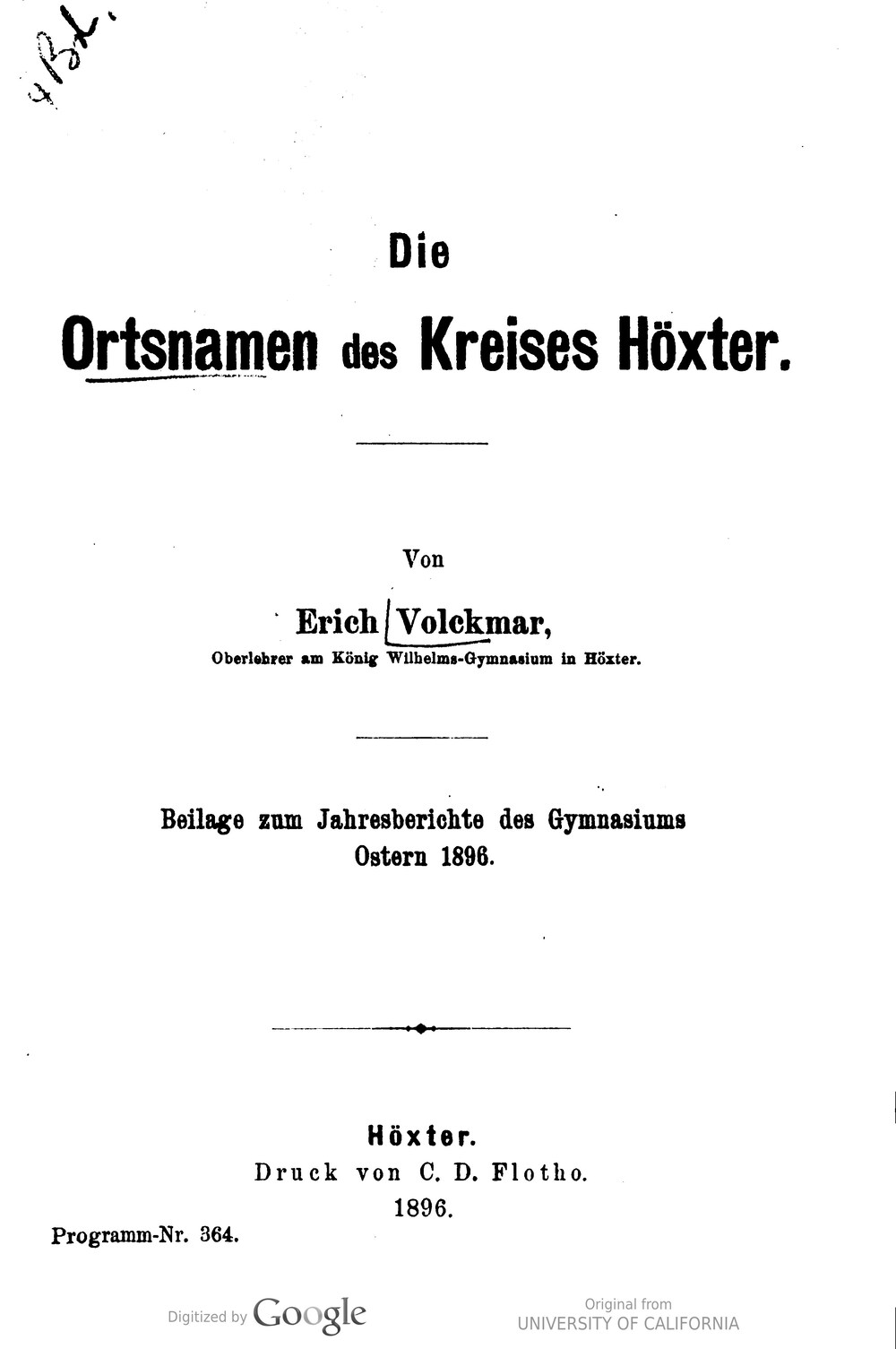 Cover für Die Ortsnamen des Kreises Höxter