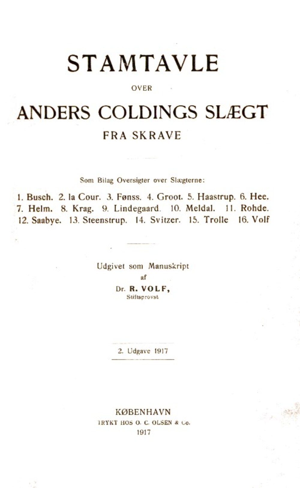 Cover für Stamtavle over Anders Coldings slægt fra Skrave