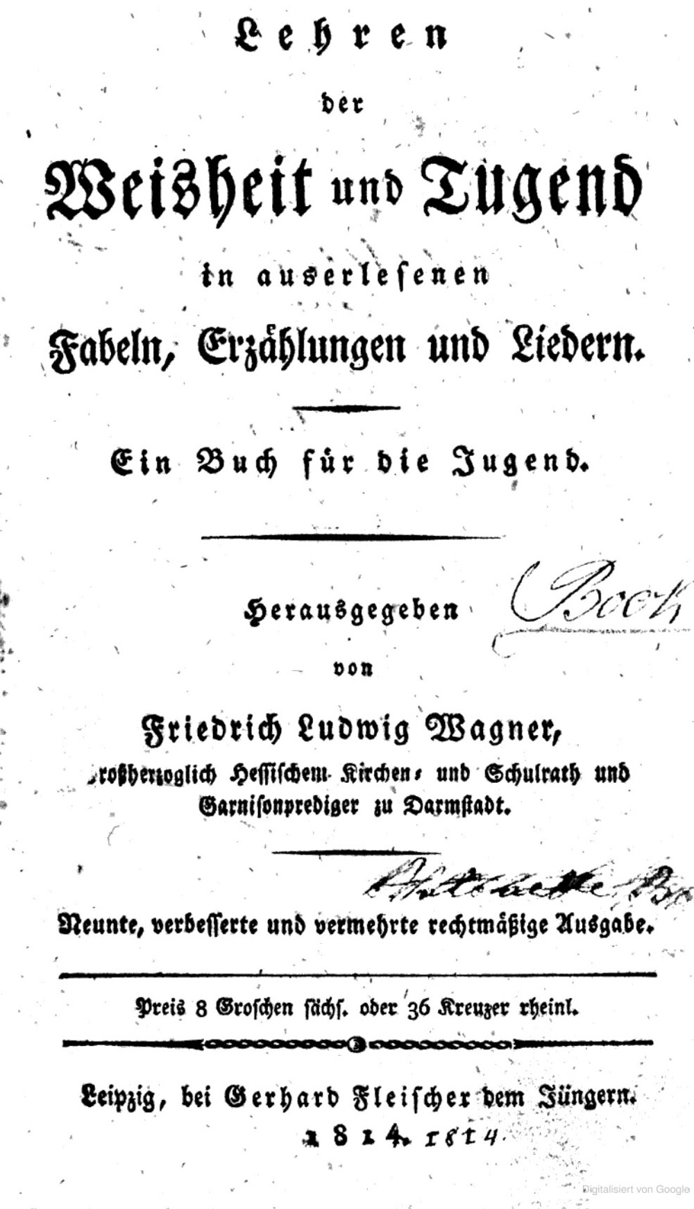 Cover für Lehren der Weisheit und Tugend in auserlesenen Fabeln, Erzählungen und Liedern
