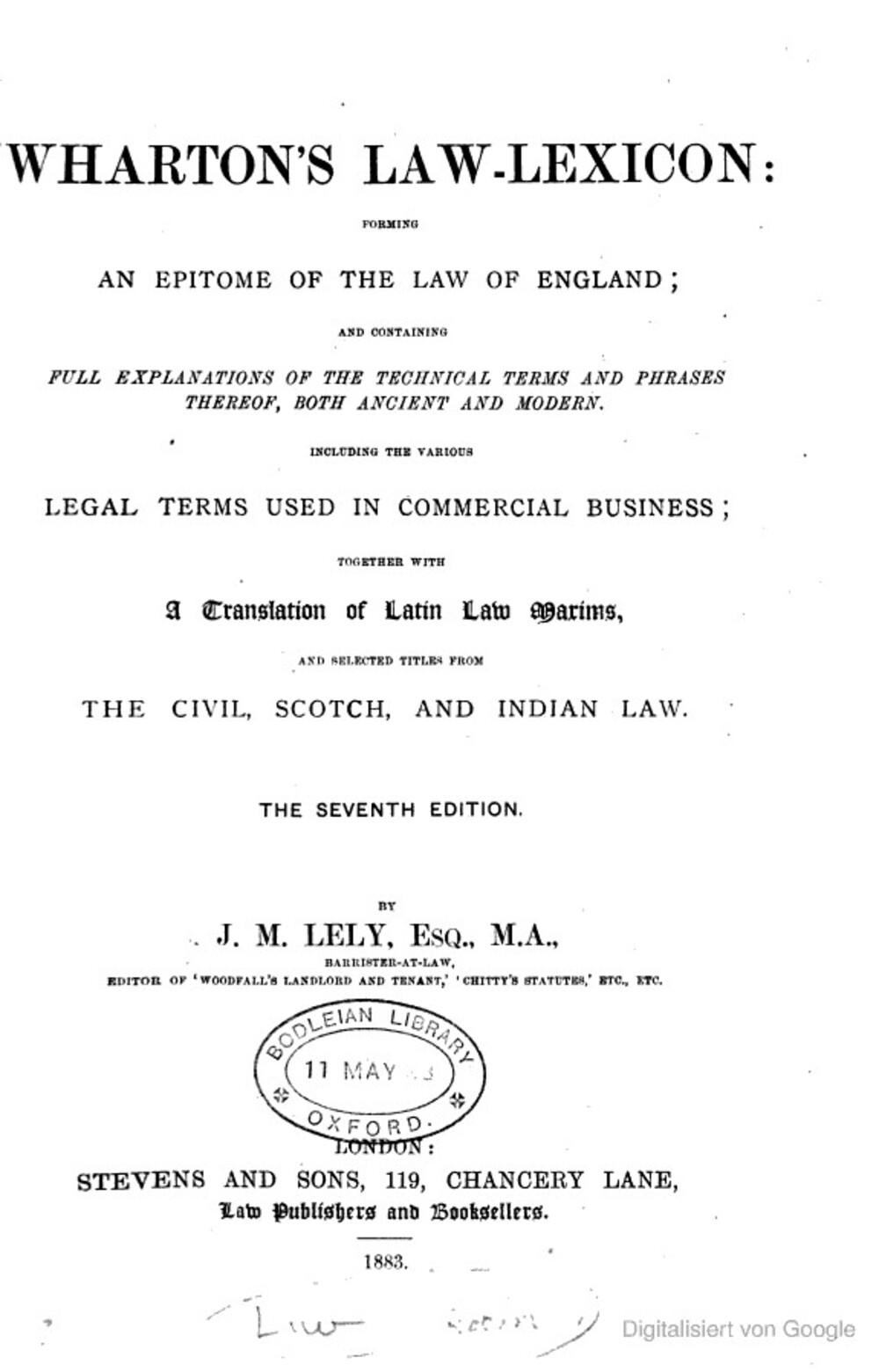 Cover für Wharton's law-lexicon
