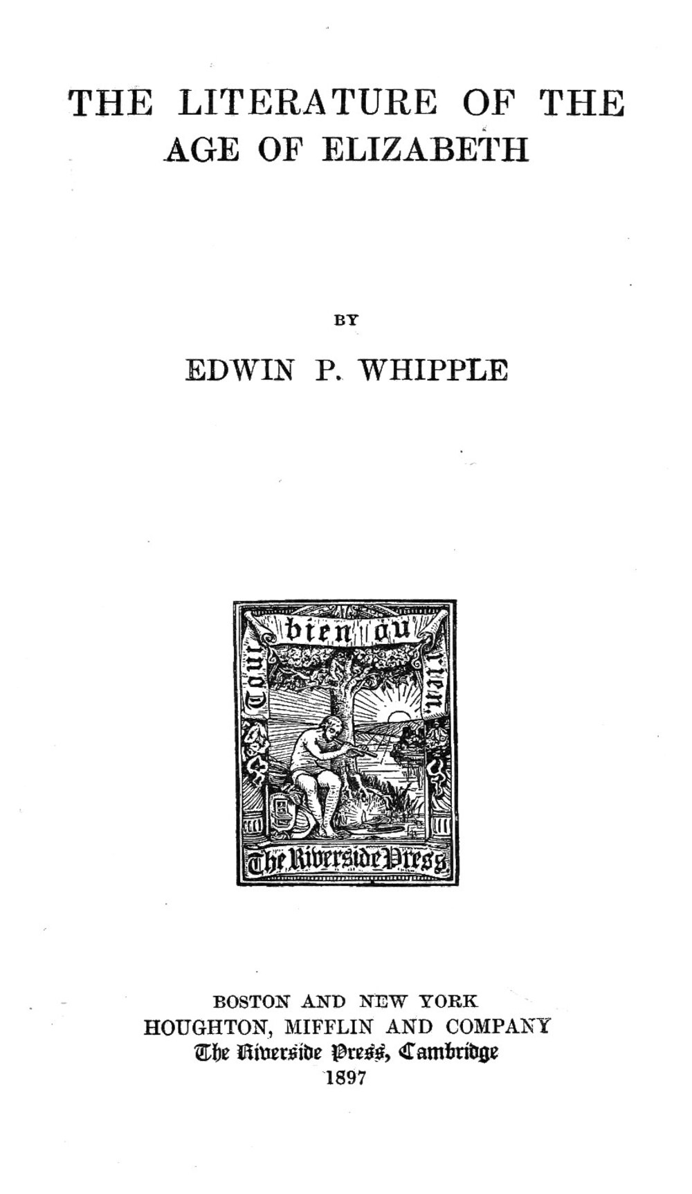 Cover für The literature of the age of Elizabeth