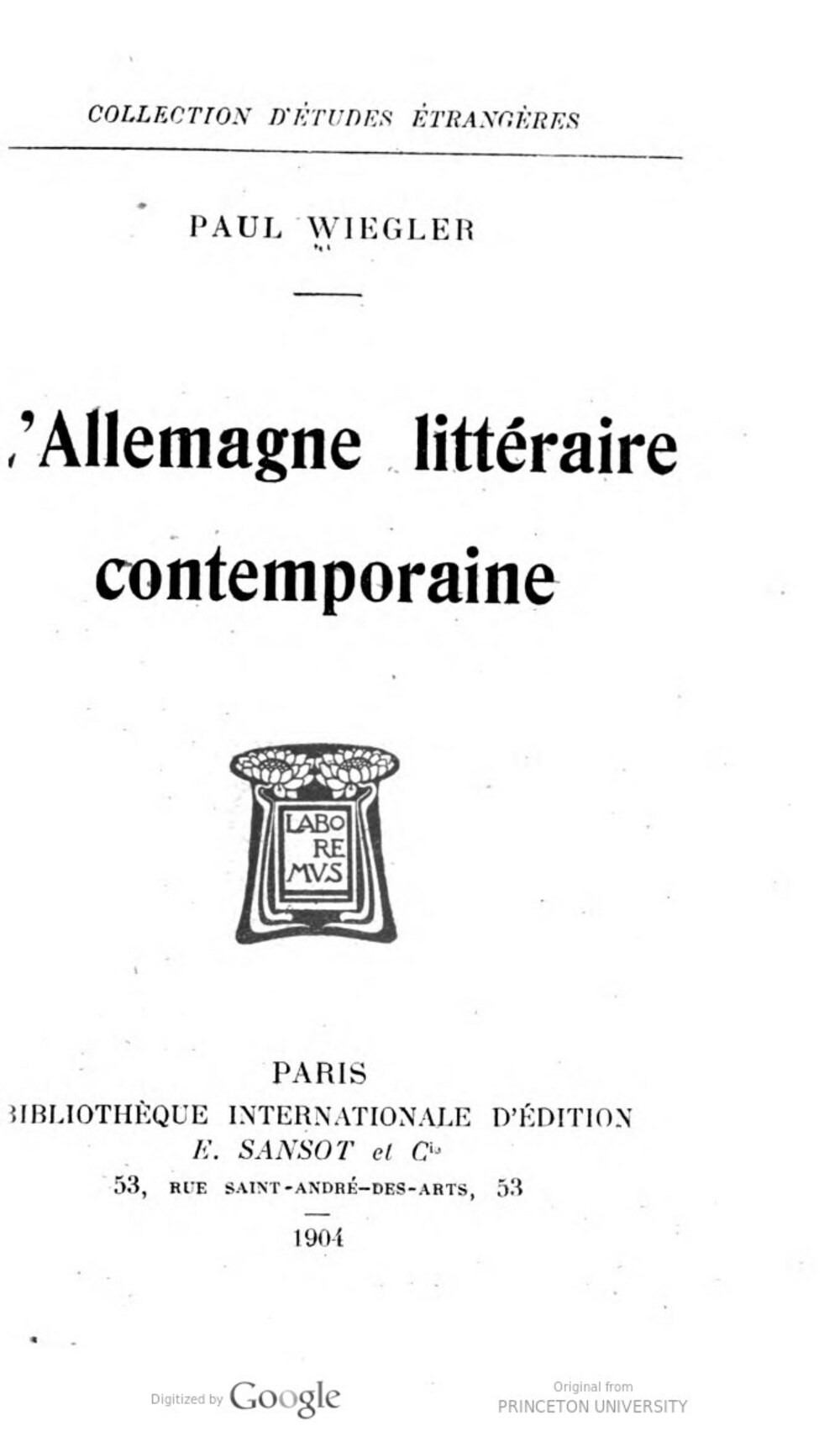 Cover für L'Allemagne littéraire contemporaine