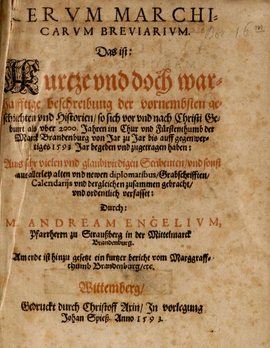 Cover: Rerum Marchicarum breviarium - Angelus, Andreas - 1593