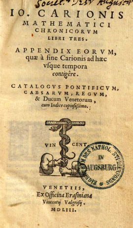 Cover: Chronicorum - Carion, Johannes - 1553