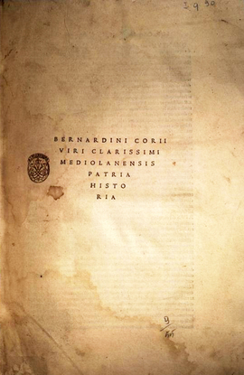Cover: Mediolanensis patria historia - Corio, Bernardino - 1503