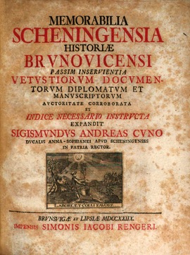 Cover: Memorabilia Scheningensia Historiae - Cuno, Sigismund Andreas - 1728