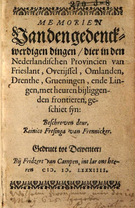 Cover: Memorien van den gedenckwerdigen dingen - Fresinga, Rienk - 1584