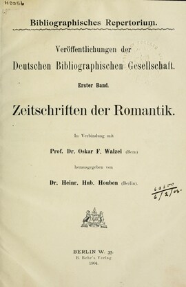 Cover: Zeitschriften der Romantik - Houben, Heinrich Hubert - 1904