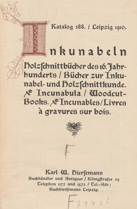 Cover: Inkunabeln - 1910