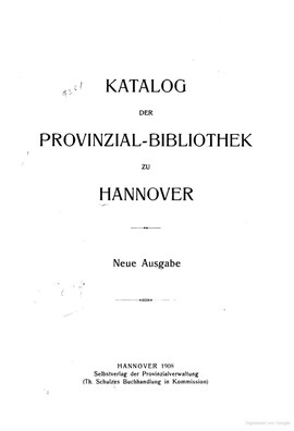 Cover: Katalog der Provinzial-Bibliothek zu Hannover - Königliche und Provinzial-Bibliothek zu Hannover - 1908-1914