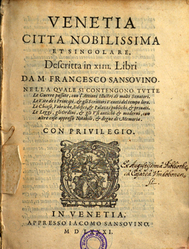 Cover: Venetia citta nobilissima et singolare - Sansovino, Francesco - 1581