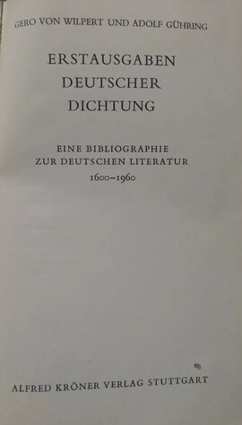 Cover: Erstausgaben deutscher Dichtung - Wilpert, Gero von - 1967