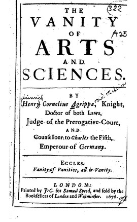 Cover: The vanity of arts and sciences - Agrippa von Nettesheim, Heinrich Cornelius - 1676