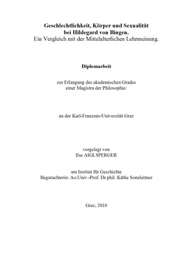 Cover: Geschlechtlichkeit, Körper und Sexualität bei Hildegard von Bingen - Aiglsperger, Ilse - 2010