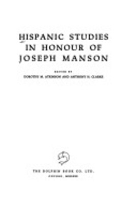 Cover: Hispanic Studies in Honour of Joseph Manson - Atkinson, Dorothy M. - 1972