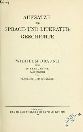 Cover: Aufsätze zur Sprach- und Literaturgeschichte - 1920