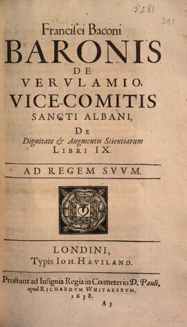 Cover: Tractatus de dignitate & augmentis scientiarum, libri IX - Bacon, Francis - 1638
