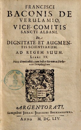 Cover: De dignitate et augmentis scientiarum, libri IX - Bacon, Francis - 1654