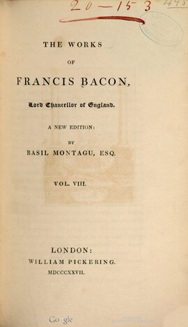 Cover: Instauratio magna - Bacon, Francis - 1827-1828