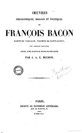 Cover: Oeuvres philosophiques, morales et politiques - Bacon, Francis - 1843