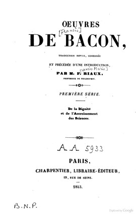 Cover: La grande restauration des sciences - Bacon, Francis - 1843