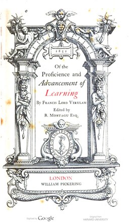 Cover: Of the proficience and advancement of learning - Bacon, Francis - 1851