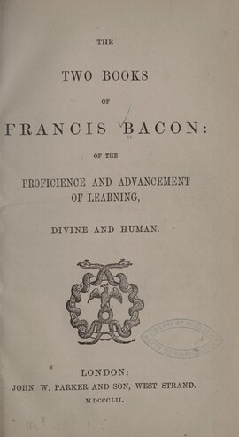 Cover: The two books of Francis Bacon - Bacon, Francis - 1852