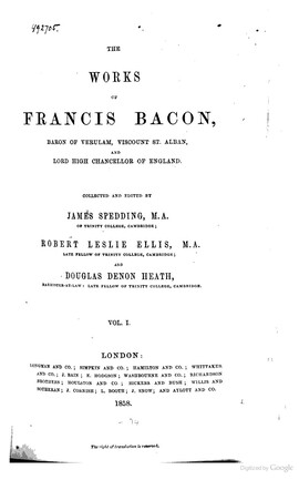 Cover: Instauratio magna - Bacon, Francis - 1858-1859