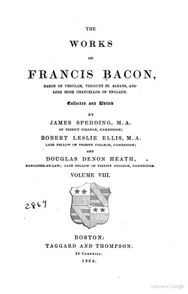 Cover: The great instauration - Bacon, Francis - 1864
