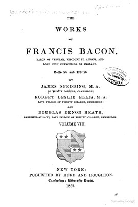 Cover: The great instauration - Bacon, Francis - 1869