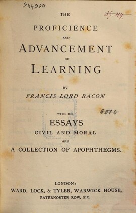 Cover: The proficience and advancement of learning - Bacon, Francis - 1874