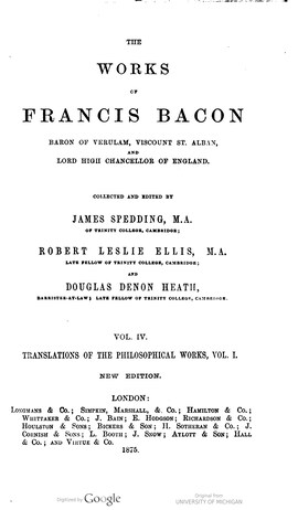 Cover: The great instauration - Bacon, Francis - 1875-1877