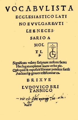 Cover: Vocabulista ecclesiastico - Bernardo, Giovanni - 1532