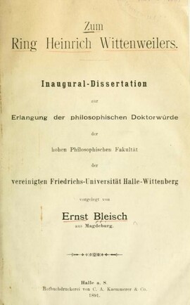 Cover: Zum Ring Heinrich Wittenweilers - Bleisch, Ernst - 1891