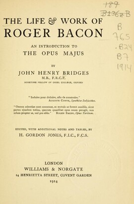Cover: The life and work of Roger Bacon - Bridges, John Henry - 1914