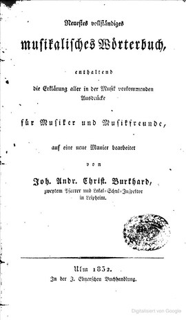 Cover: Neuestes vollständiges musikalisches Wörterbuch - Burkhard, Johann Andreas Christian - 1832